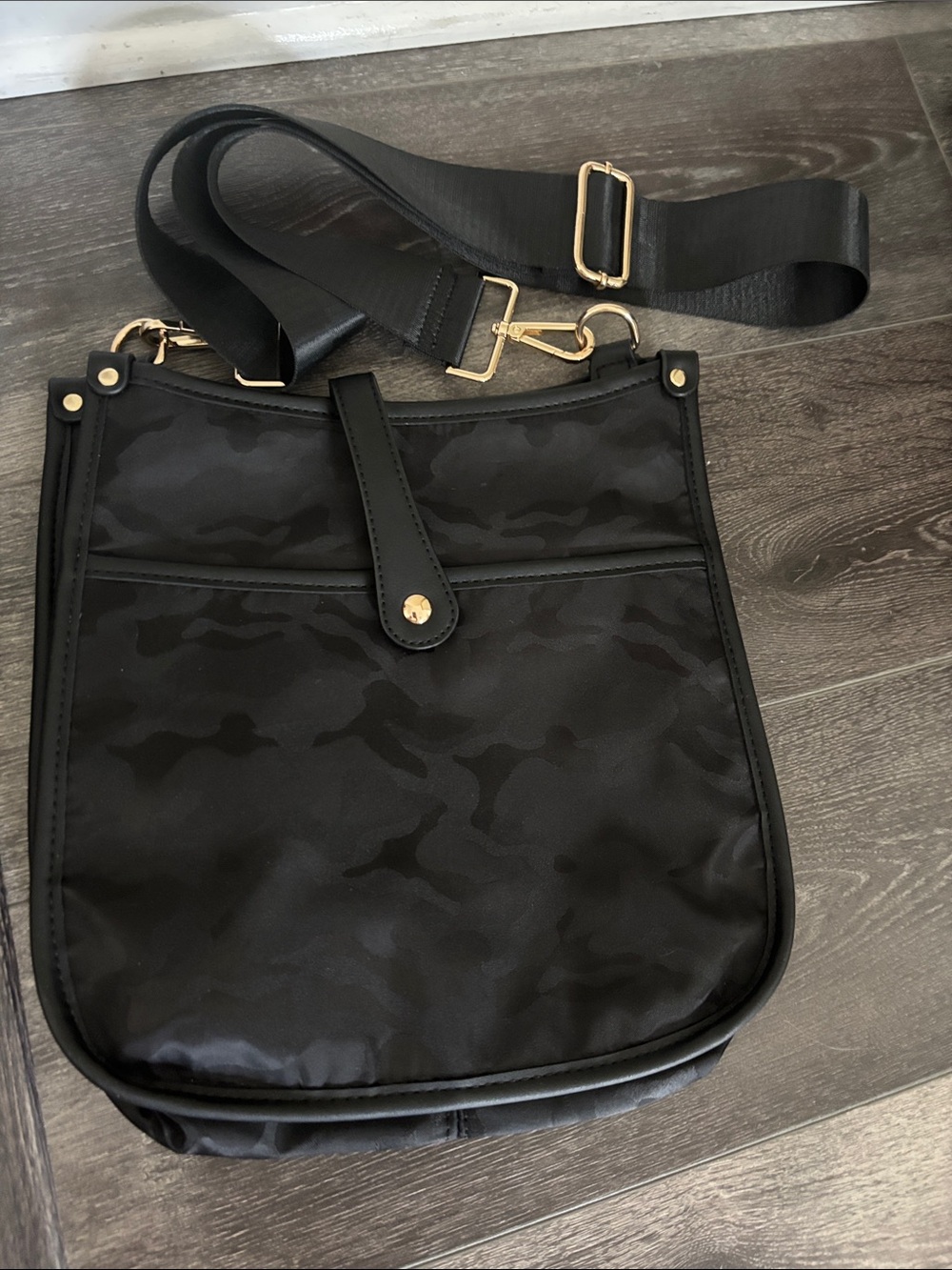 Black Camo Crossbody Bag with Adjustable Strap